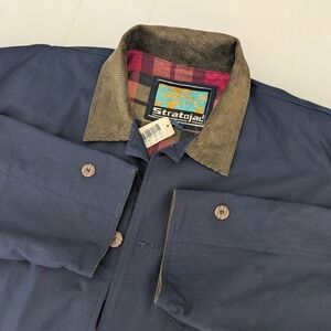 Stratojac Barn Jacket Mens L Navy Cord Collar Plaid‎ Lined NWT Vintage
